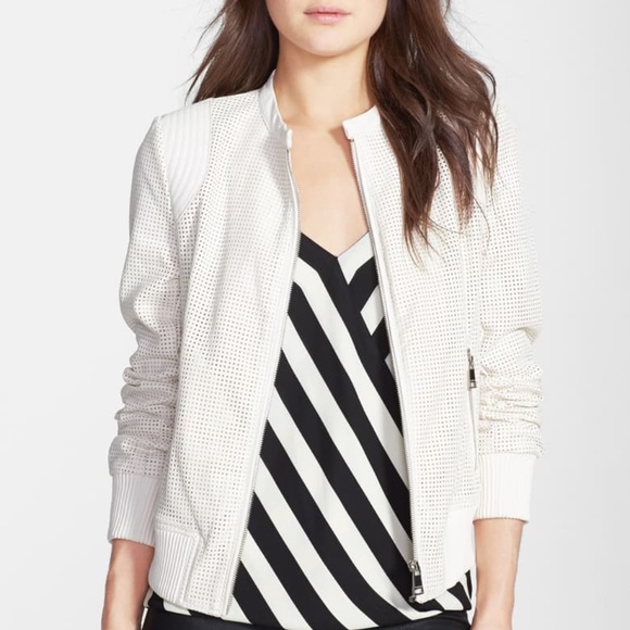 bebe Jackets & Blazers - Bebe Perforated White Bomber Jacket XL